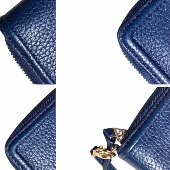 Tory Burch Pebbled Leather Zip Continental Wristlet Wallet Navy Blue - Picture 7 of 11